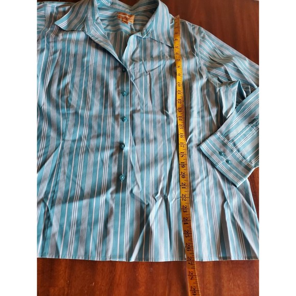 Gold Label Westbound Womens Green Striped Long Sleeve Cotton Button Up Shirt 22W - Picture 6 of 7